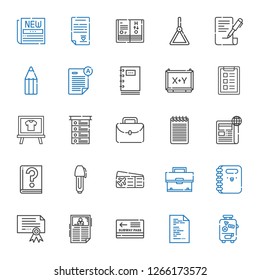 document icons set. Collection of document with suitcase, file, pass, news, certificate, notebook, briefcase, plane ticket, pen, guide, newspaper. Editable and scalable document icons.