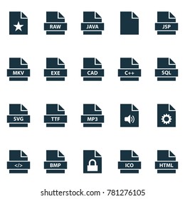 Document icons set with configuration, protection, data and other page elements. Isolated vector illustration document icons.