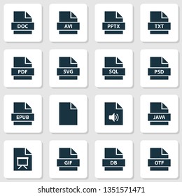 Document icons set with file, epub, text and other svg elements. Isolated vector illustration document icons.
