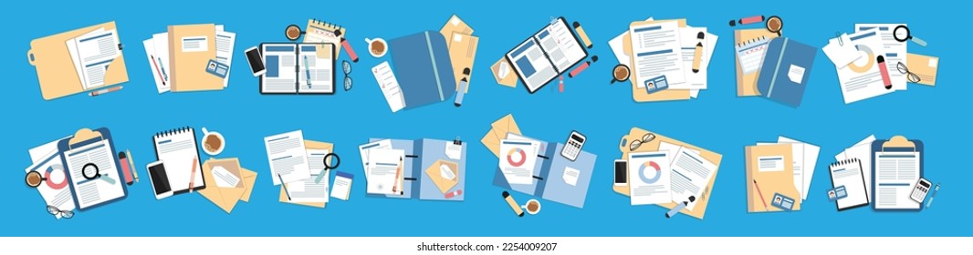 Document icons set in flat style. Vector illustration