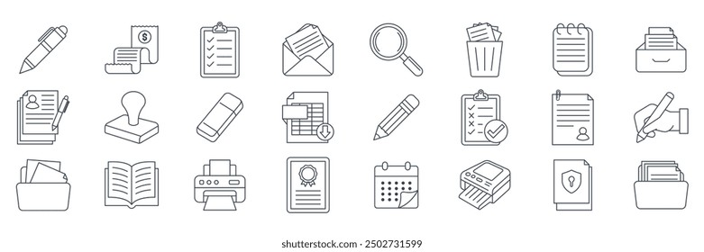 document icons set, Included icons as Book, Calendar, Report, Invoice and more symbols collection, logo isolated vector illustration