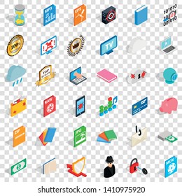 Document icons set. Isometric style of 36 document vector icons for web for any design