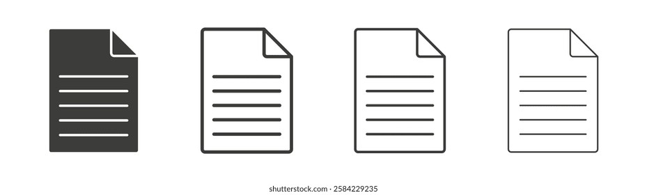 Document icons set. Liner outlined and flat black color