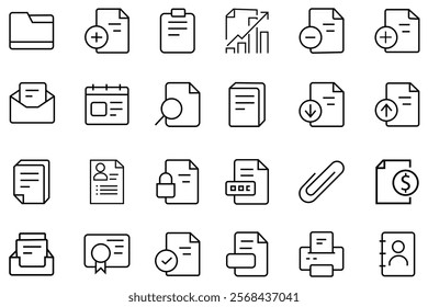 Document icons set. Document Management icon. Document related icons set. Vector illustration. 