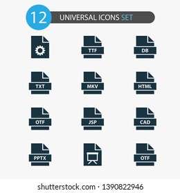Document icons set with mkv, presentation, software and other text elements. Isolated vector illustration document icons.