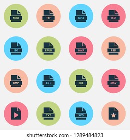 Document icons set with mkv, psd, page and other note elements. Isolated vector illustration document icons.