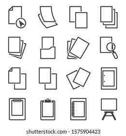 Document icons set. The order of the paper. Documents in folders and tablets. Isolated vector on a white background.