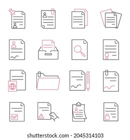 Dokumentsymbole gesetzt. Symbol-Vektorelemente von Dokumentpaketen für Infografiken