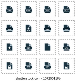 Document icons set with raw, iso, paper and other document elements. Isolated vector illustration document icons.