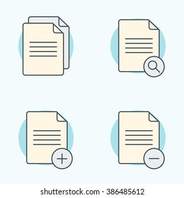 Document icons set. Search, remove, add document. Vector illustration