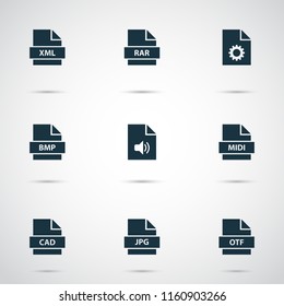 Document icons set with system, script, multimedia and other design elements. Isolated vector illustration document icons.