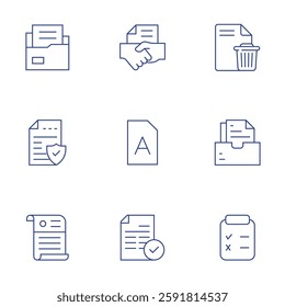 Document icons set. Thin Line style, editable stroke. agreement, files, file, document, clipboard, data protection, statement.