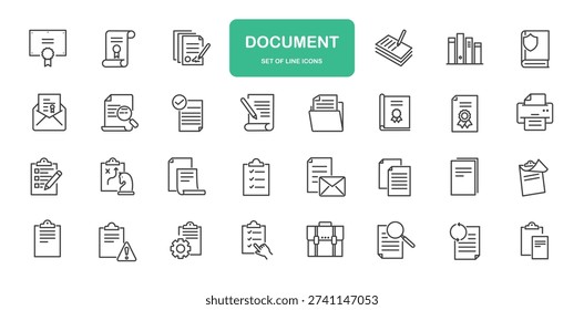 Document Icons. Thin Line Symbol Elements Collection.