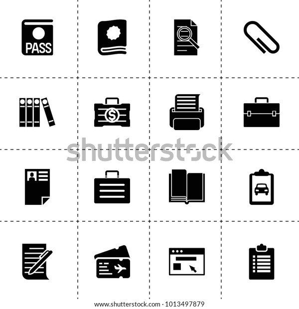 Document icons. vector\
collection filled document icons. includes symbols such as paper\
clip, passport, car service list, document search. use for web,\
mobile and ui design.
