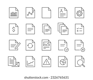 Document Icons - Vector Line. Editable Stroke.