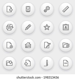 Document icons with white buttons on gray background.