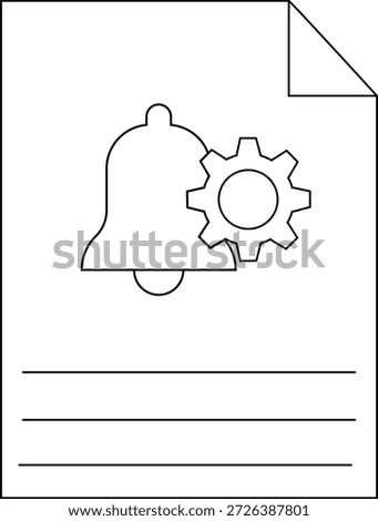 A document illustration features a bell gear and writing lines top right corner folded