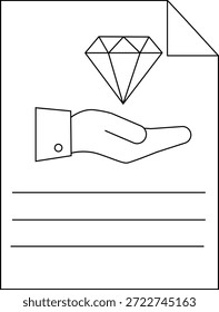 Una ilustración de documento en una mano que ofrece un diamante Líneas en blanco para escribir