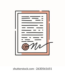 Document illustration shows content seal signature graphic isolated