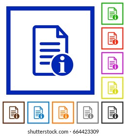 Document info flat color icons in square frames on white background