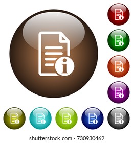 Document info white icons on round color glass buttons