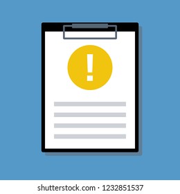 document with information sign yellow round icon in clipboard
