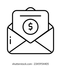 Document inside envelope with dollar denoting financial mail concept icon