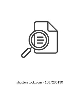 Document inspection icon. Linear design symbol with thin line and monochrome outline minimal style. Editable stroke.