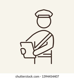 Document inspection line icon. Officer, counter, passenger. Customs concept. Vector illustration can be used for topics like travel, airport, travel, safety, security