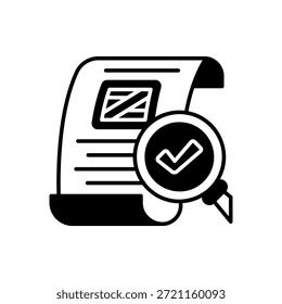Icono de aumento del documento de envío de la inspección del documento Estilo negro sólido Aislado Fondo blanco