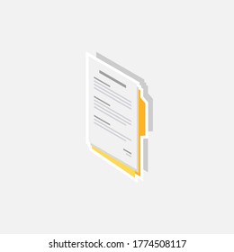 Document Isometric left view - White Stroke+Shadow icon vector isometric. Flat style vector illustration.