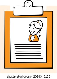 Elemento de documento con perfil personal del trabajador. Diseño de caricaturas de la línea del doodle dibujada a mano. Ilustración vectorial aislada del negocio. Documentos educativos, trabajo en papel 

