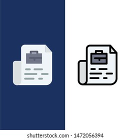 Document, Job, File, Bag  Icons. Flat and Line Filled Icon Set Vector Blue Background