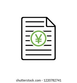 Document with JPY / CNY symbol, Earnings report, profit, vector illustration