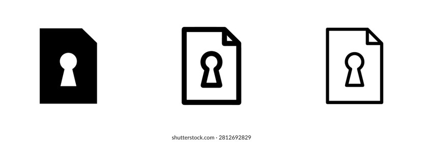 Document with keyhole icon set in solid, outline, and minimalist styles