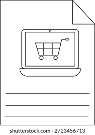 Un documento con un portátil que muestra un Carrito de compras y un espacio forrado para escribir