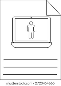 Um documento com um laptop exibindo uma figura de palitos e linhas de escrita