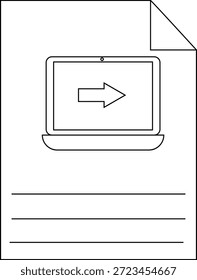 Um documento com um ícone de laptop e três linhas com um canto superior direito dobrado