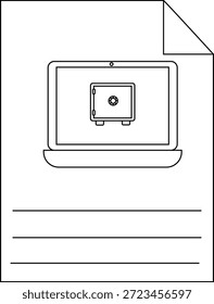 Dokument mit Laptop und Safe auf obersten Linien in der unteren Ecke umgelegt