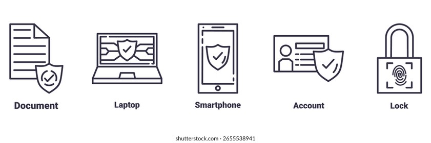 documento, laptop, smartphone, conta, ícone de cadeado definir conceito ilustração sobre Segurança de Dados