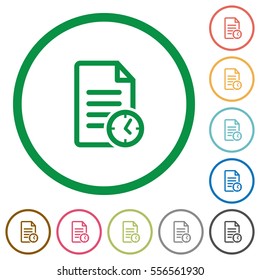 Document last modified time flat color icons in round outlines on white background