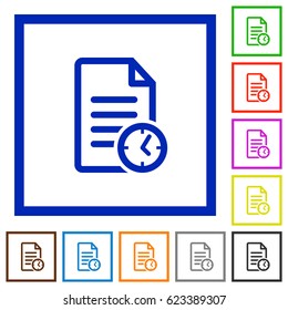 Document last modified time flat color icons in square frames on white background