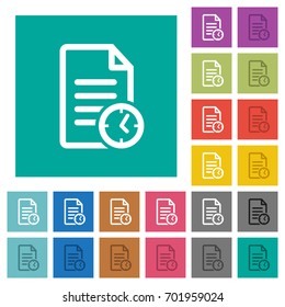 Document last modified time multi colored flat icons on plain square backgrounds. Included white and darker icon variations for hover or active effects.