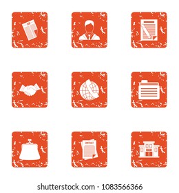 Document the law icons set. Grunge set of 9 document the law vector icons for web isolated on white background