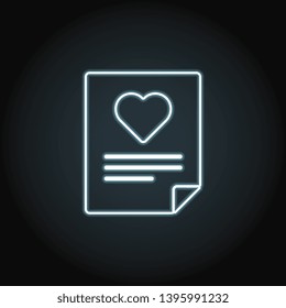 Document, letter, declaration of love neon icon. Simple thin line, outline vector of valentines day icons for UI and UX, website or mobile application