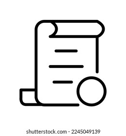 icono de línea de documento. Contabilidad, certificado, acciones, ahorros, calculadora, distribución, finanzas, negocios, ingresos, ahorros, beneficios. concepto de finanzas. Icono de línea negra del vector sobre fondo blanco