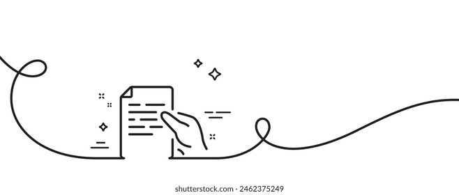 Document line icon. Continuous one line with curl. Hold doc file page sign. Office note symbol. Hold document single outline ribbon. Loop curve pattern. Vector