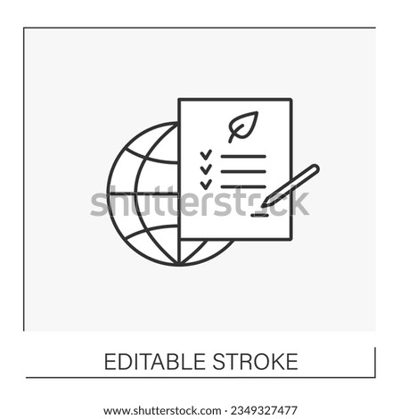  Document line icon. Ecology regulations. Notarized paper. Contract concept. Isolated vector illustration. Editable stroke