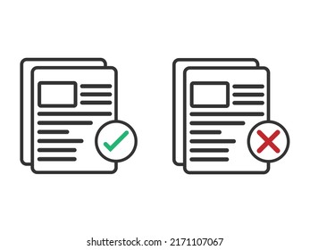 Document Line Icon. Good Or Bad Symbols, Quality Check Line Sign, Approved And Reject Paper. Illustration Vector