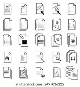 Document line icon. Paper document icons set. File symbol. Document with pen icon symbol sign. Folded written paper. Linear File vector illustration design.